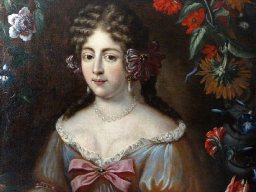 fig 1. Portrait of a Lady within a garland of flowers C.1670: Studio or Circle of Jakob Ferdinand Voet.