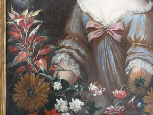 fig 2. Portrait of a Lady within a garland of flowers C.1670: Studio or Circle of Jakob Ferdinand Voet.