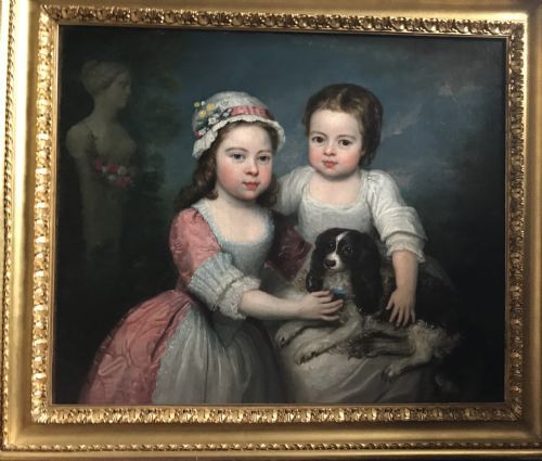 fig 1. Portrait of Two Young Girls and Their Spaniel c. 1770, Circle of Charles Willson Peale.

