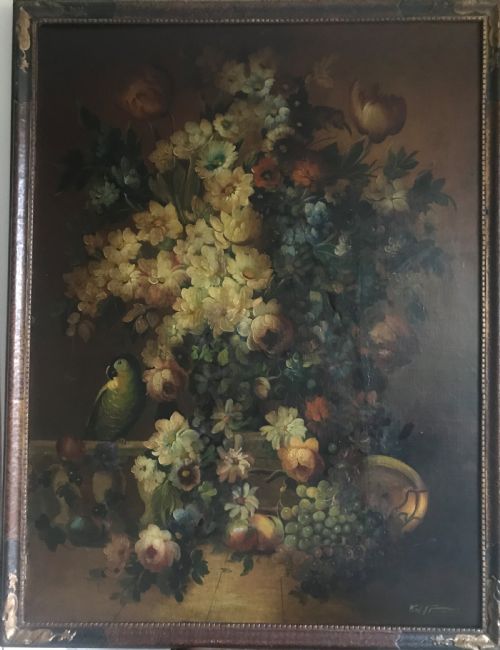 Still Life of Fruit, Flowers and a Parrot, C.1880-1910.