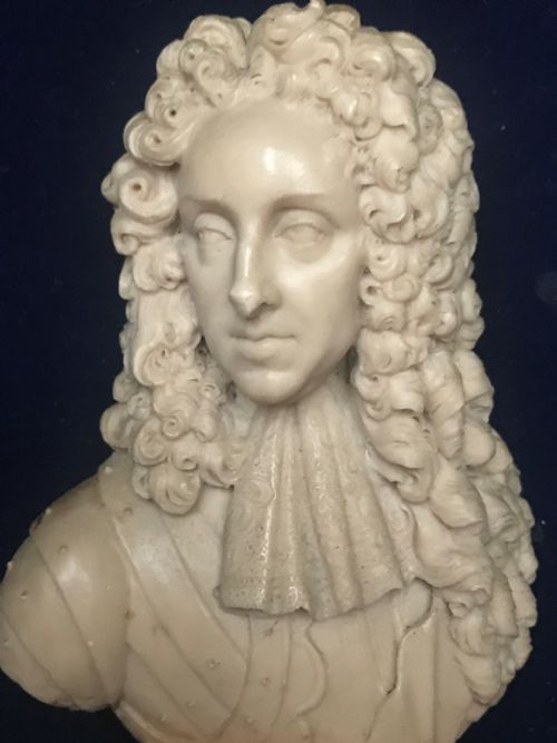 fig 1. A wax portrait bust of James II, early 18th century, in the manner of David Le Marchand.