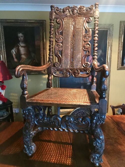 Pair of Magnificent Carved Walnut Armchairs, Dutch, 17th Century.