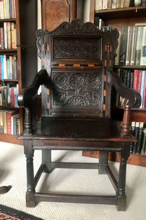 Inlaid and Carved Oak Wainscot Chair C.1650 and Later.