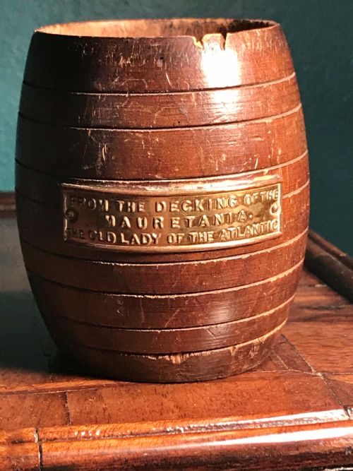 Pencil/pen Holder Made from the Woodwork of Rms Mauretania.