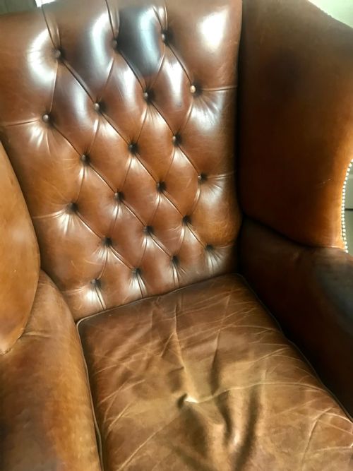 fig 1. 18th century style leather and mahogany wing chair, early 20th century.