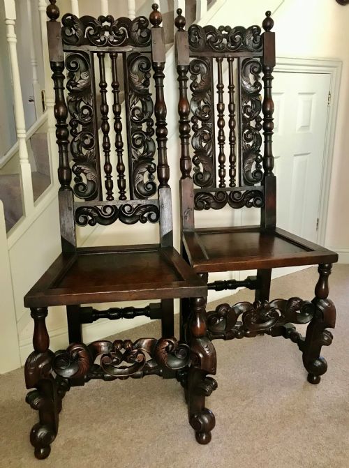 A Fine Pair of Carved Oak Highback Chairs C.1690.