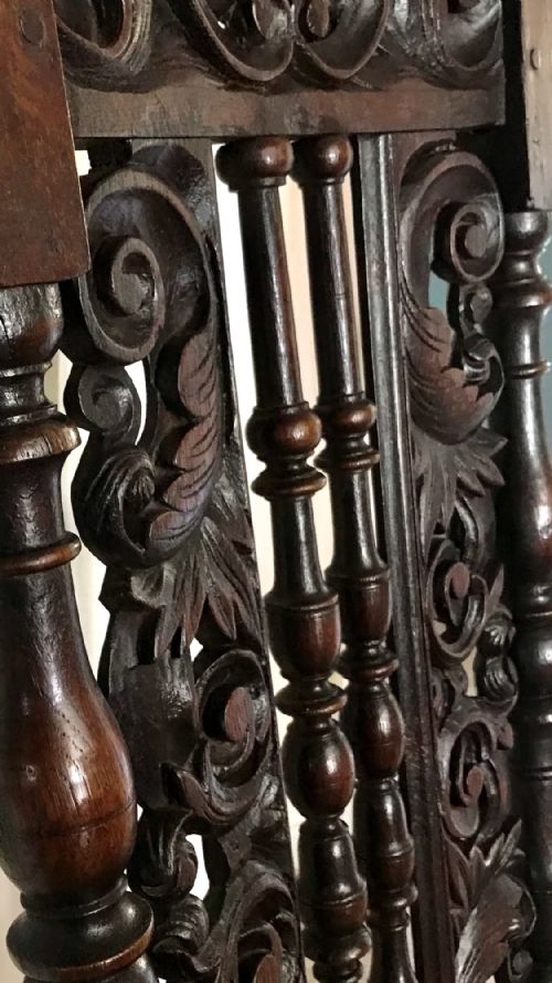 fig 1. A Fine Pair of Carved Oak Highback chairs c.1690.