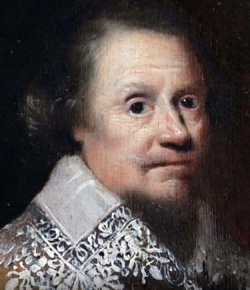 fig 1. A full-length oil portrait depicting a 17th-century military commander standing beside a plumed helmet, set within a dark timber frame with a gold slip.