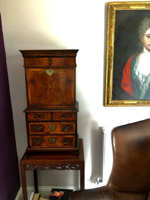 Miniature Walnut Secretaire on Chest C.1820.