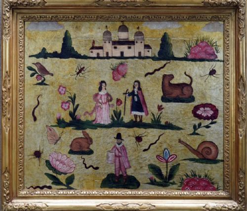 Rare 17th Century Painting on Gilded Leather.