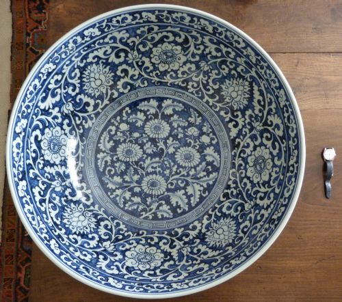 Huge Hand Painted Chinese Blue and White Bowl.