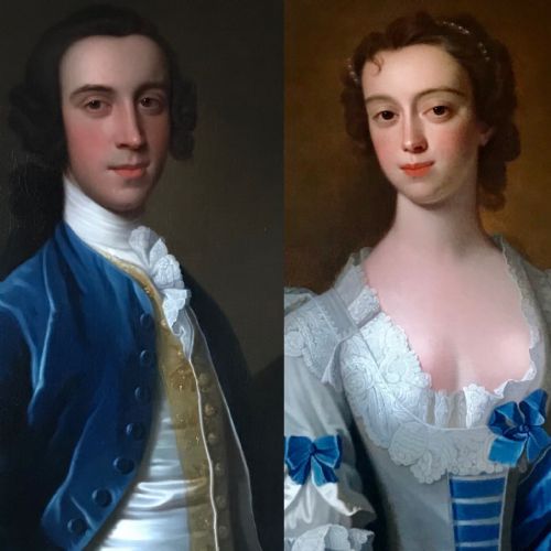 Superb Pair of Portraits, Sir Howe and Lady Hicks C.1740, by Henry Pickering.