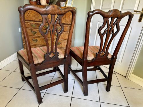 fig 1. Fine pair of 18th century provincial Chippendale chairs in mahogany.