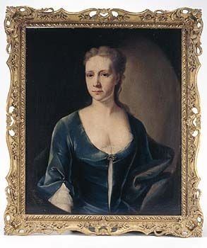 Sold...portrait of a Lady in Blue by Heins; 1731