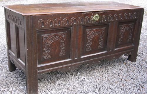 Carved and Inlaid Oak Coffer C.1630