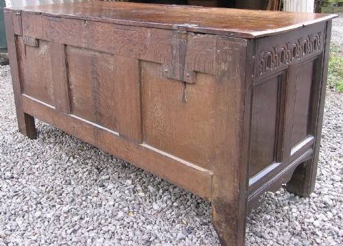 fig 3. Carved and inlaid oak coffer c.1630