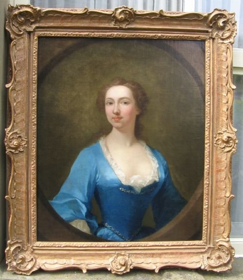 Sold....portrait of a Lady in Blue 1745, by Charles Sommers