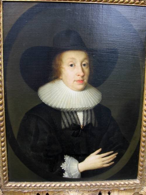 fig 1. SOLD....Portrait of a Lady in a Black Hat c.1630; Studio of Cornelius Johnson