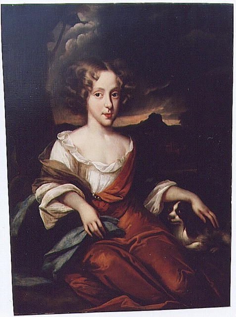 Sold....portrait of Jenny Myddelton (?) and Her Spaniel C.1675: Attributed to Mary Beale