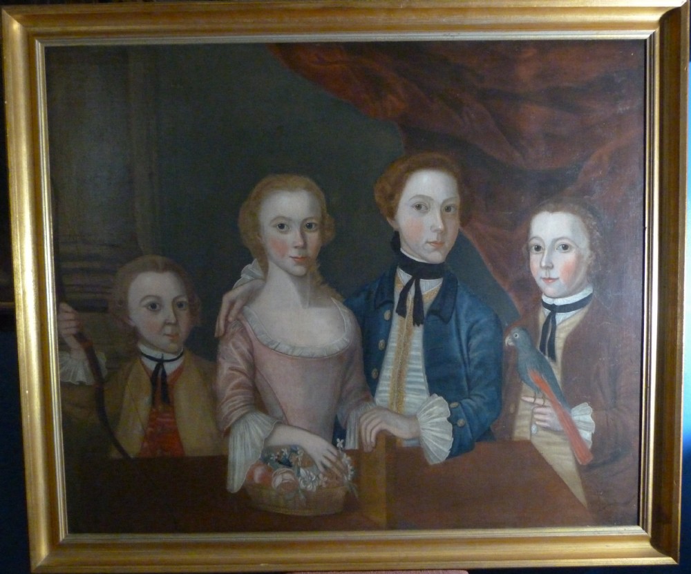 Naive Portrait of a Family, possibly American c.1770.