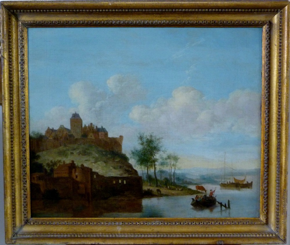 A Riverside Town c. 1780; Dutch School.
