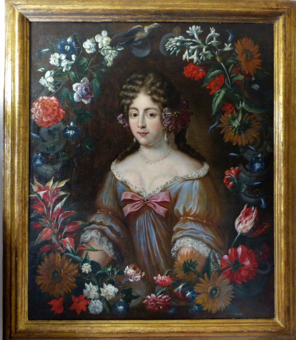 Portrait of a Lady within a garland of flowers C.1670: Studio or Circle of Jakob Ferdinand Voet.