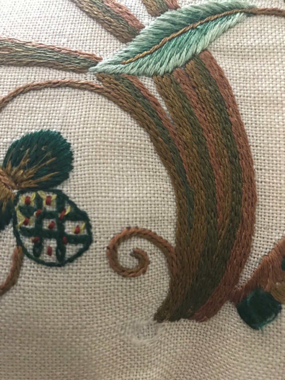 Fine needlework cushion c.1920 in Jacobean style. View V
