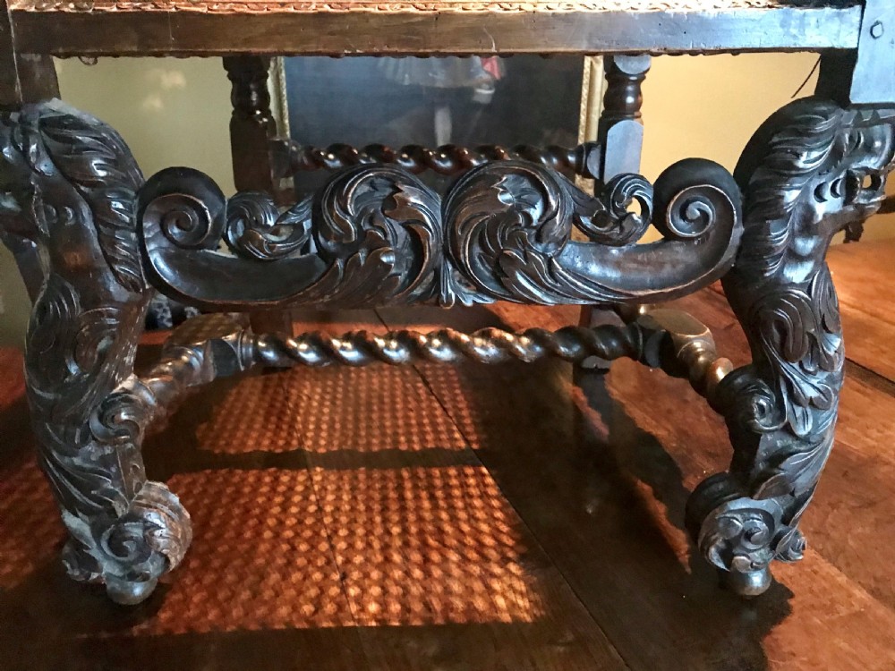 Pair of magnificent carved walnut armchairs, Dutch, 17th century. View II