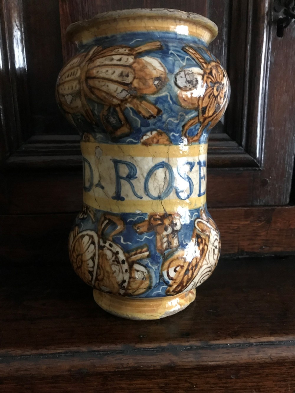 Polychrome maiolica albarello 16th century. View II