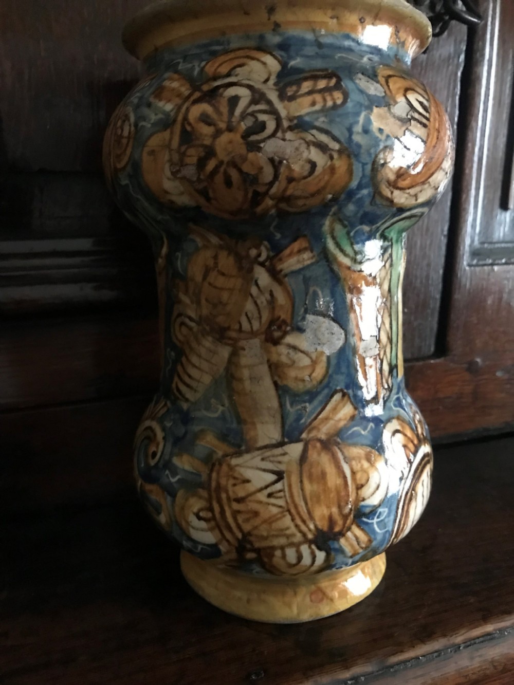Polychrome maiolica albarello 16th century. View III