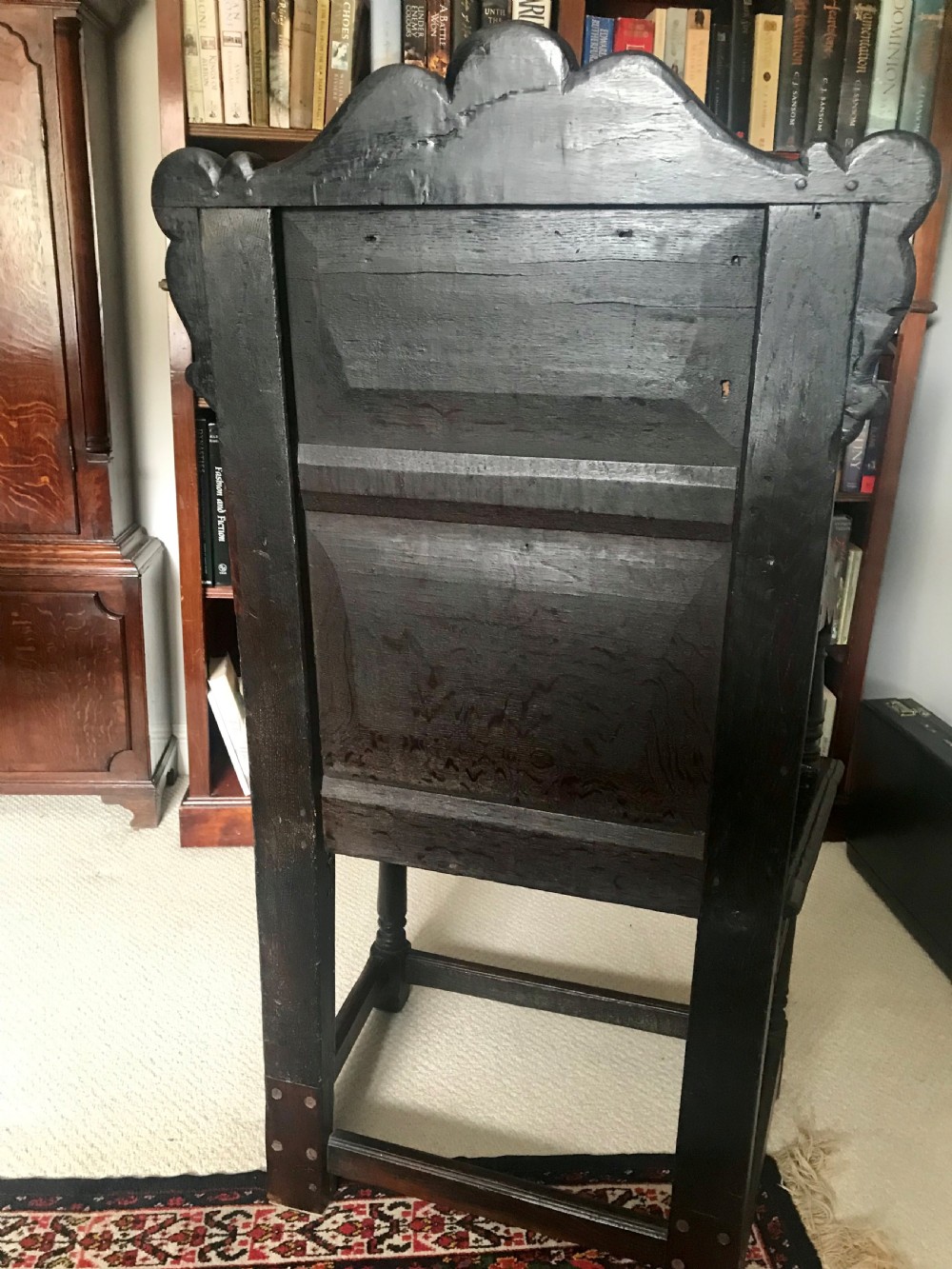Inlaid and carved oak wainscot chair c.1650 and later. View VIII