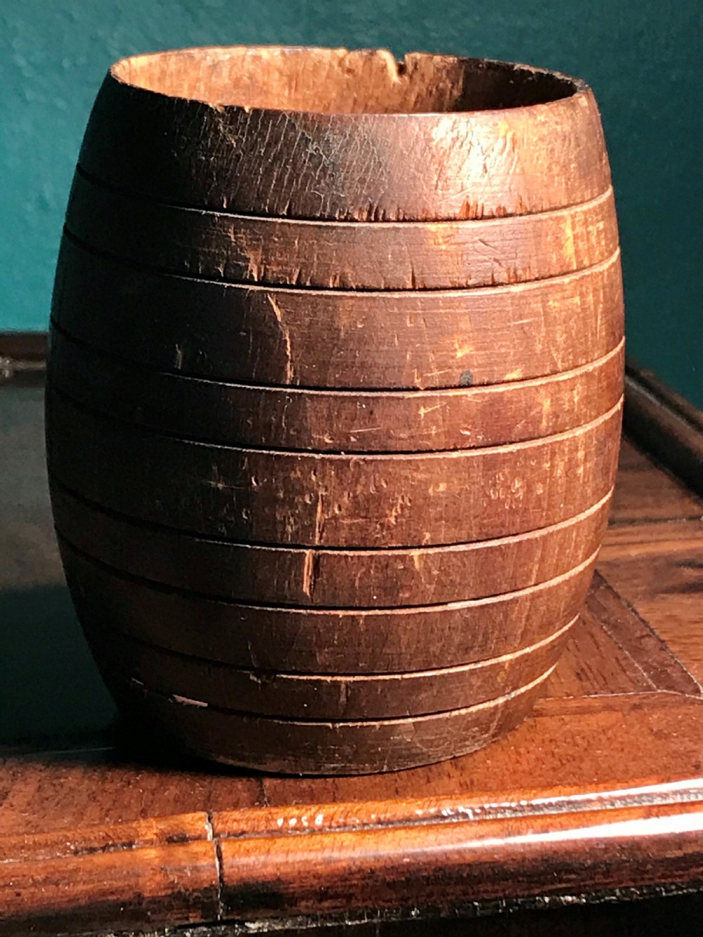 Pencil/pen holder made from the woodwork of RMS Mauretania. View II