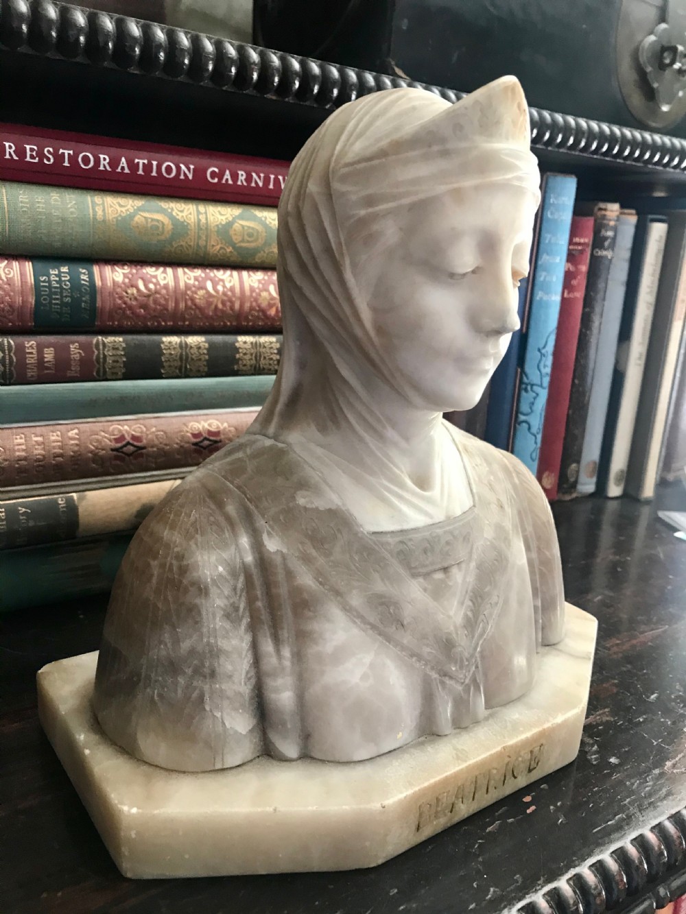 Portrait of Beatrice: Marble and Alabaster Bust c.1900 by Giuseppe Bessi.
 View II