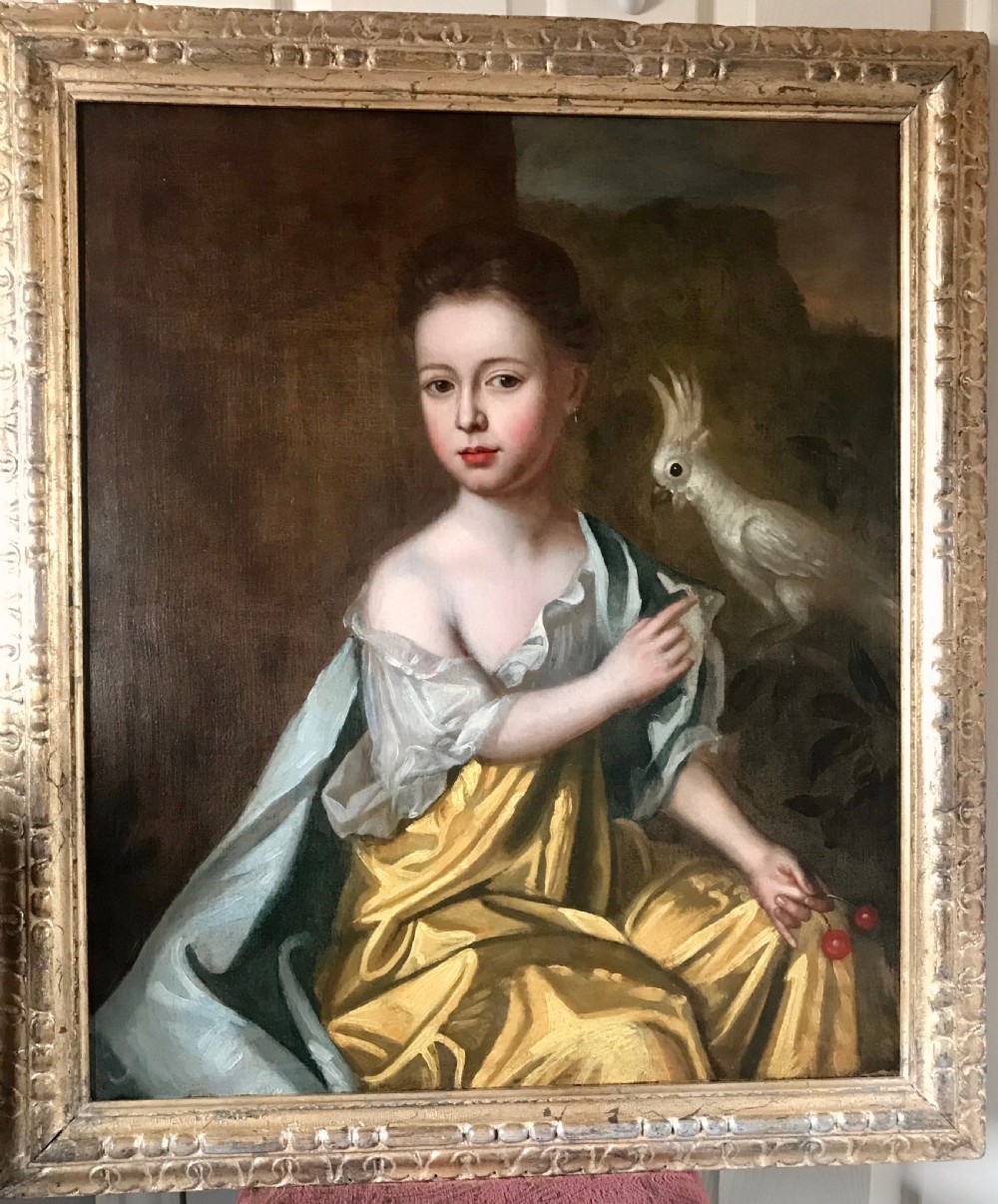 Portrait of a Young Girl with a Parrot c.1700, Circle of Robert Byng.