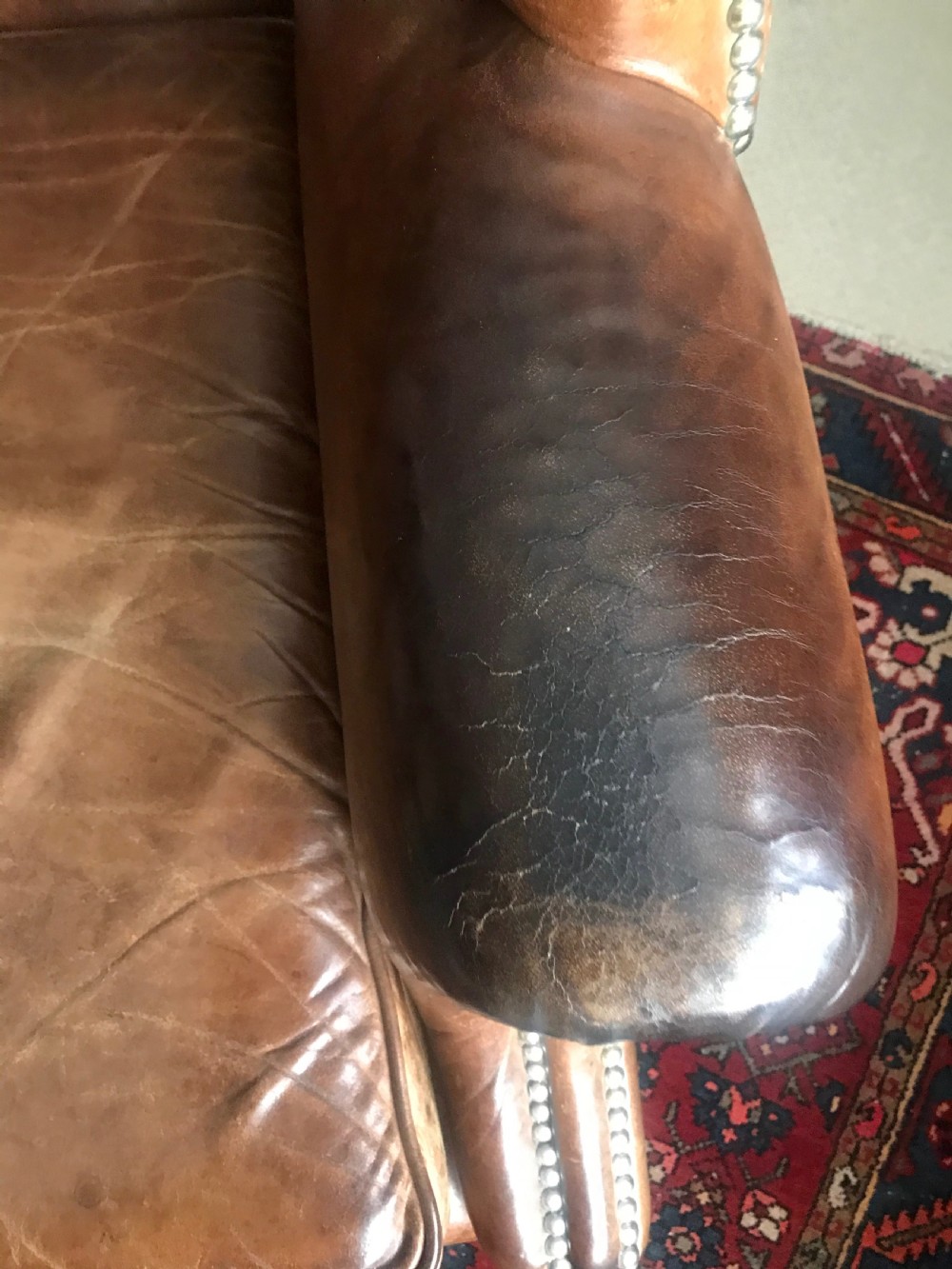 18th century style leather and mahogany wing chair, early 20th century. View III