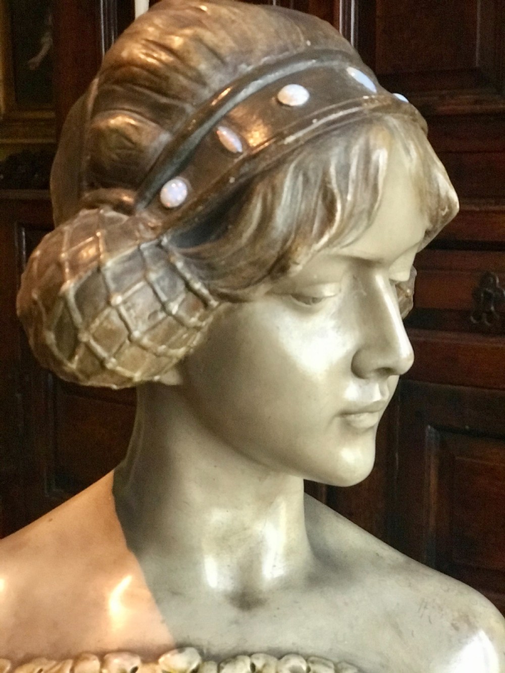 Portrait Bust of a Renaissance Maiden c.1890 by Goldscheider. View III