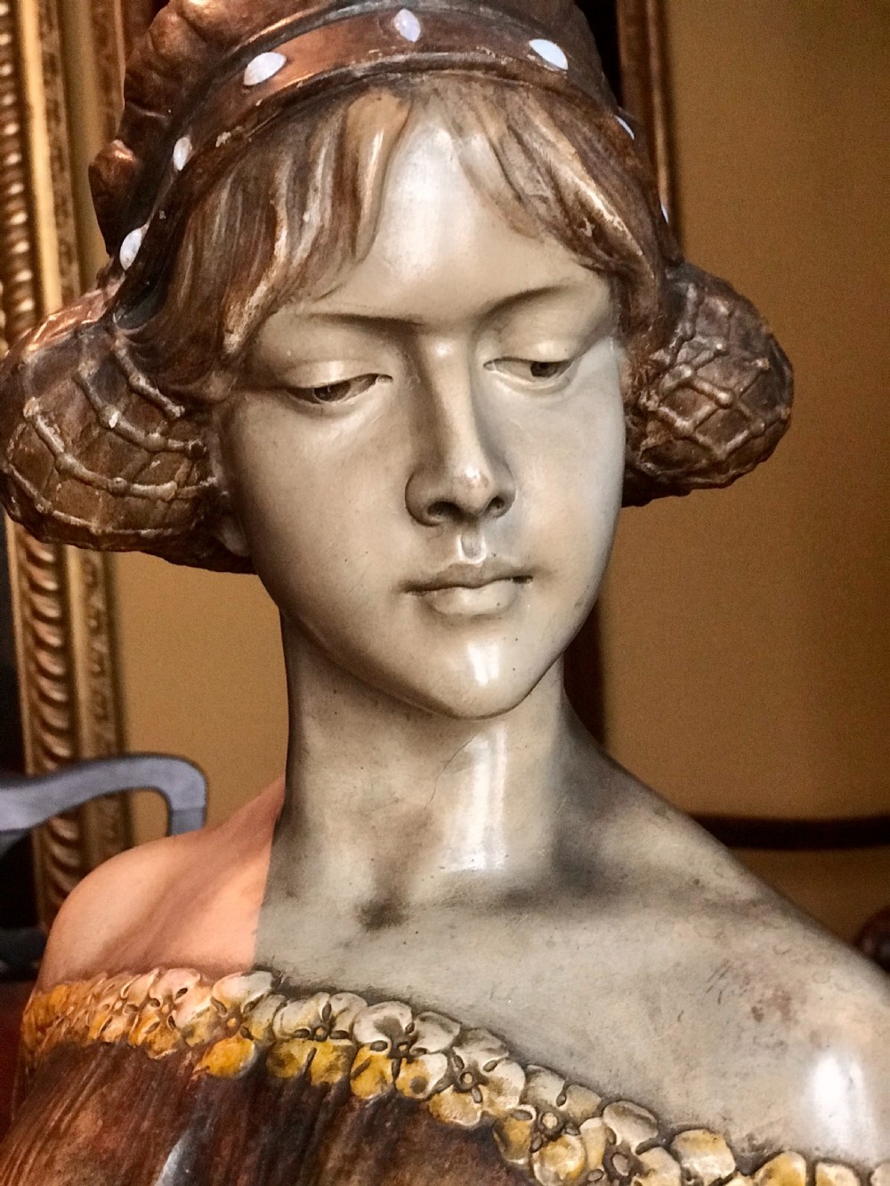 Portrait Bust of a Renaissance Maiden c.1890 by Goldscheider. View IV