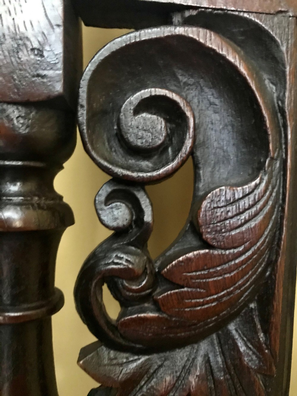 A Fine Pair of Carved Oak Highback chairs c.1690. View III