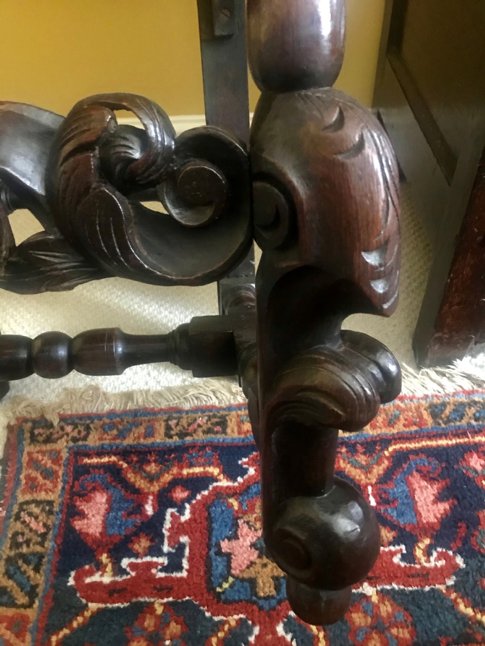 A Fine Pair of Carved Oak Highback chairs c.1690. View VI