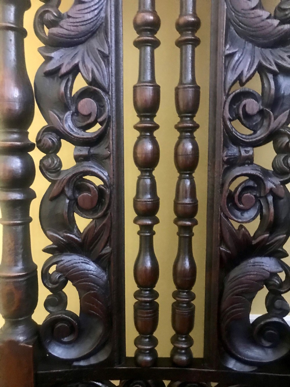 A Fine Pair of Carved Oak Highback chairs c.1690. View VIII