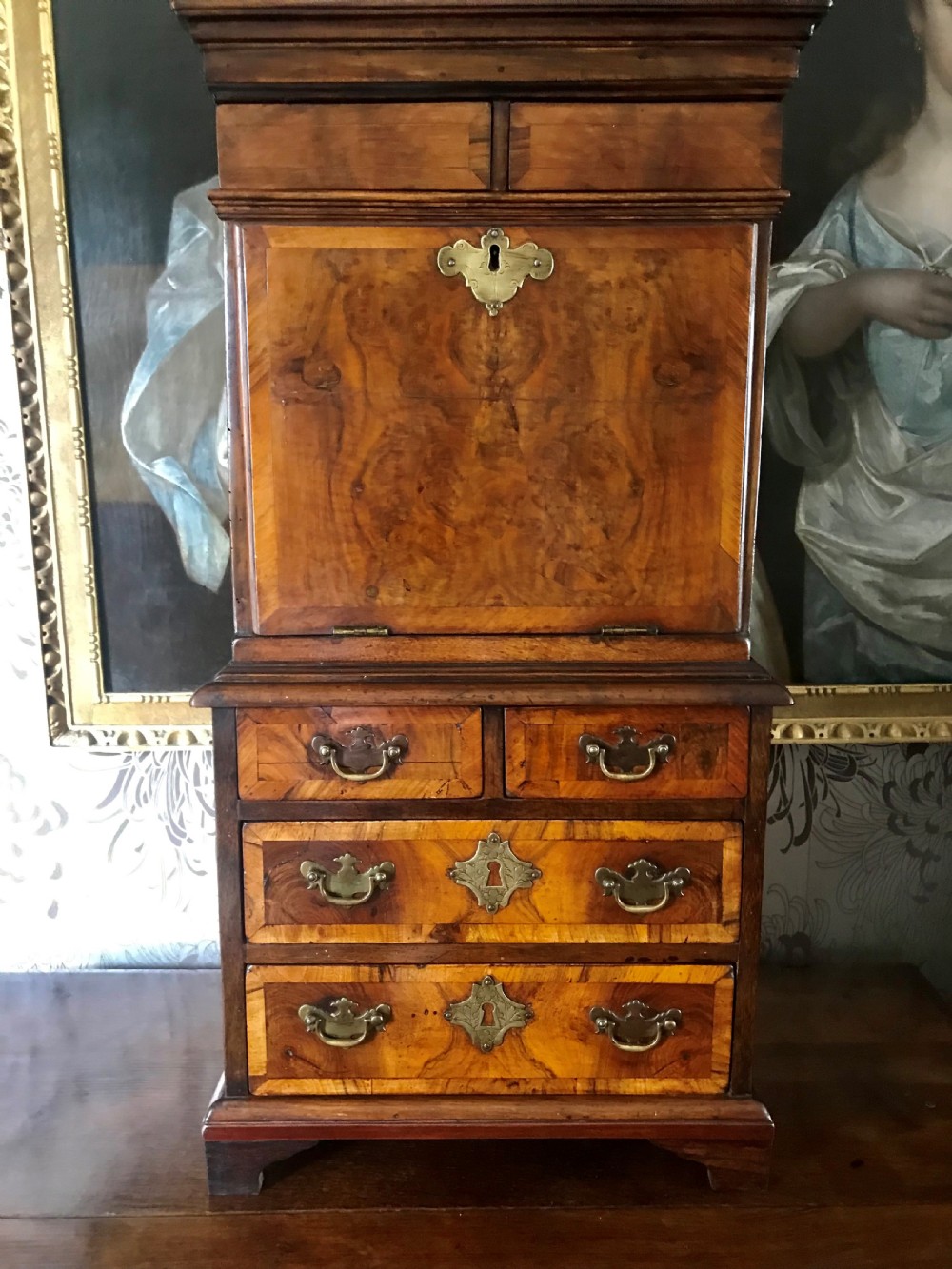 Miniature walnut secretaire on chest c.1820. View II
