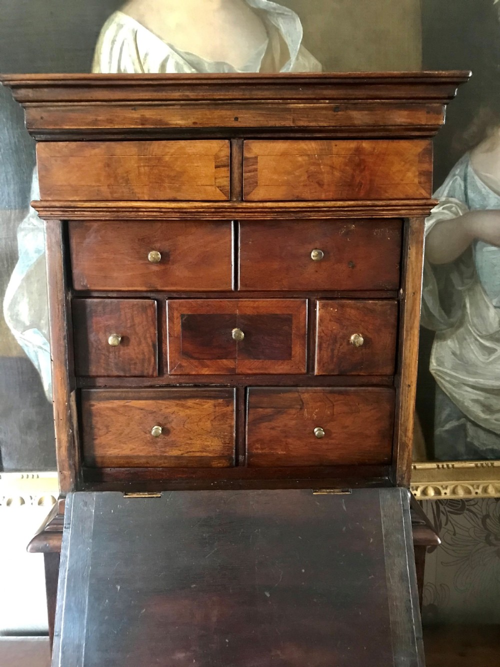 Miniature walnut secretaire on chest c.1820. View III
