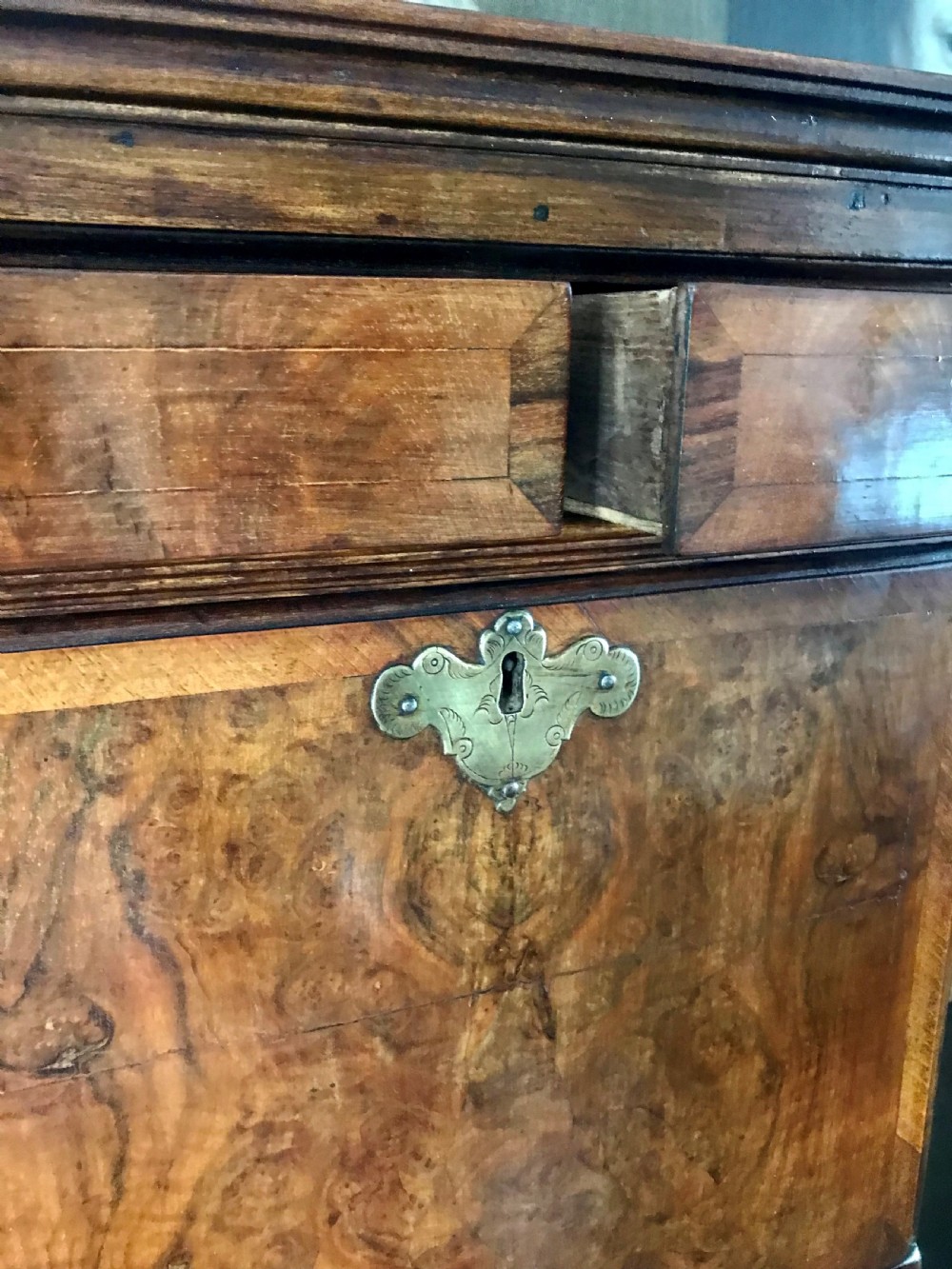 Miniature walnut secretaire on chest c.1820. View V