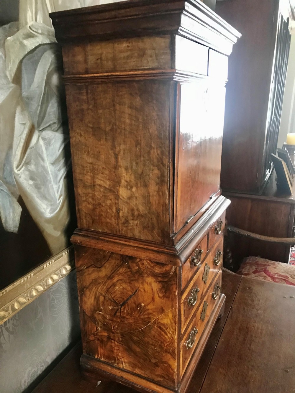 Miniature walnut secretaire on chest c.1820. View VI