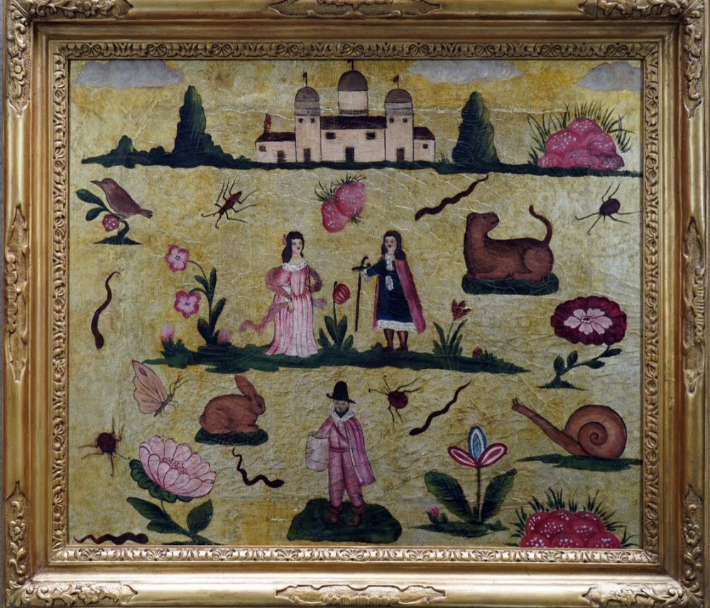 Rare 17th century painting on gilded leather.