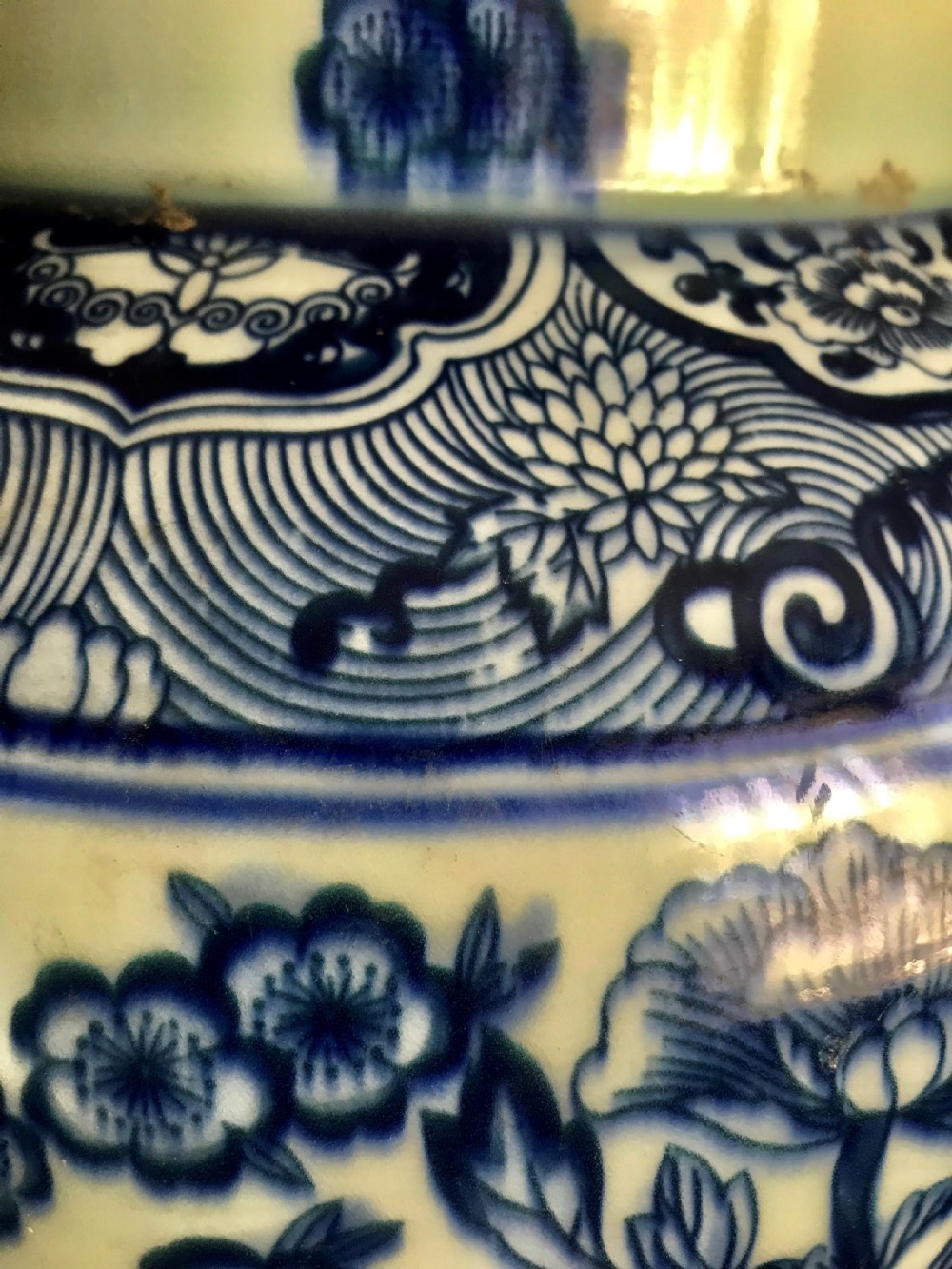 Large Qing Dynasty Chinese blue and white porcelain jar. View V