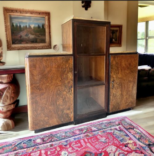 Art Deco Italian  Walnut and solid Marble tiered large cabinet