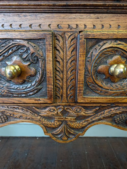 18TH CENTURY ORNATELY CARVED JACOBEAN OAK DRESSER - ADDITIONAL PHOTO 11
