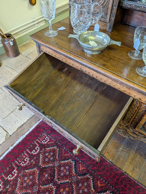 18TH CENTURY ORNATELY CARVED JACOBEAN OAK DRESSER - ADDITIONAL PHOTO 14