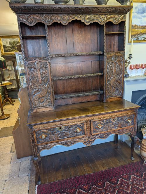18TH CENTURY ORNATELY CARVED JACOBEAN OAK DRESSER - ADDITIONAL PHOTO 21